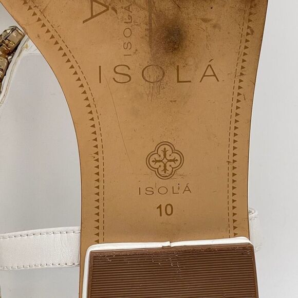 ISOLA Sandal Women’s Size 10 White Leather Rhinestone Thong Slingback Flat - Picture 7 of 14